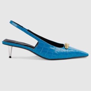 Gucci Louisa Crocodile-Effect Leather Slingback Pumps